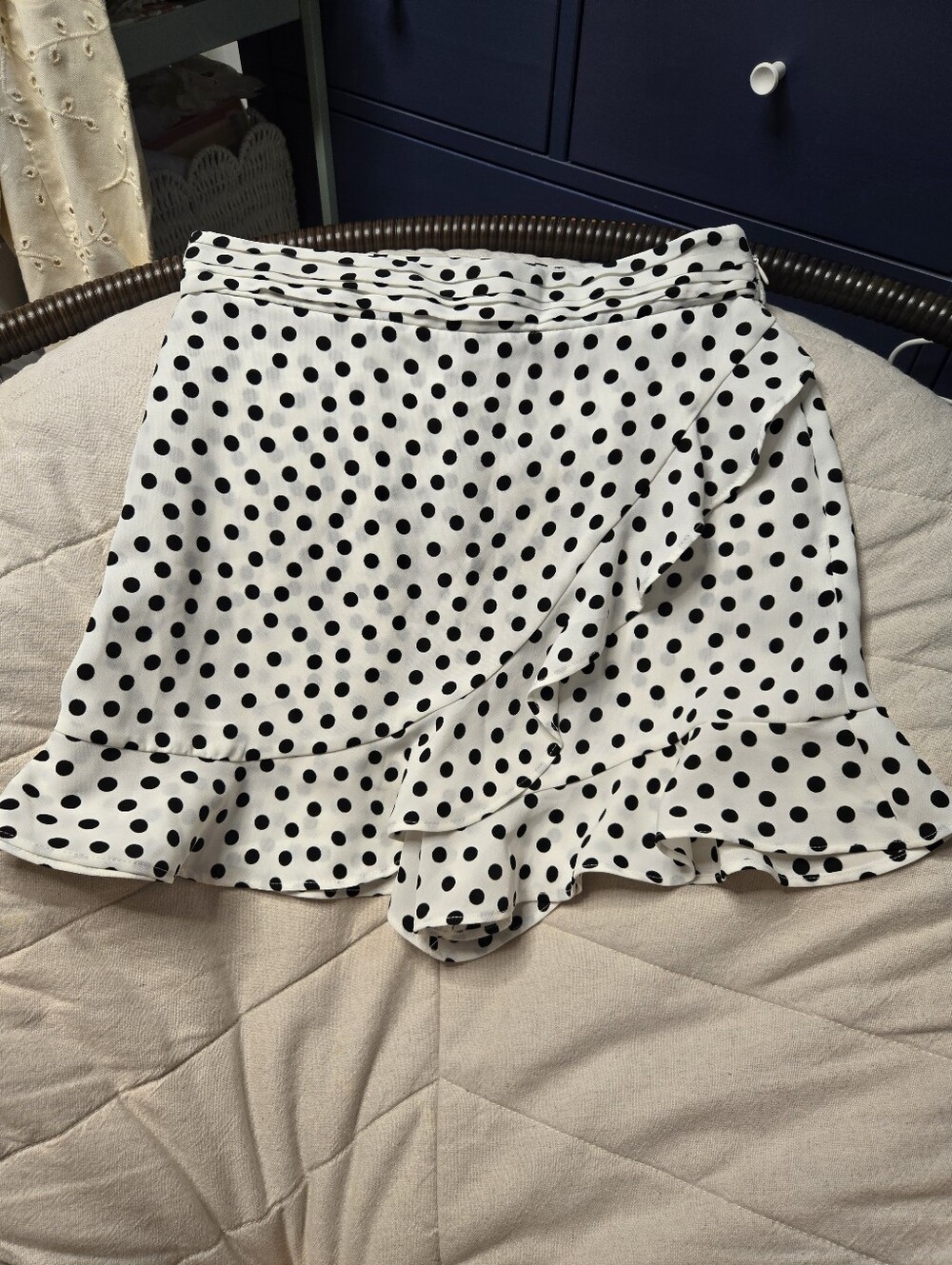 Zara White Black Polka Dot Ruffled Skort